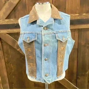 Patty Lewis Denim Leather Vest Western Stars Women’s Size XL
